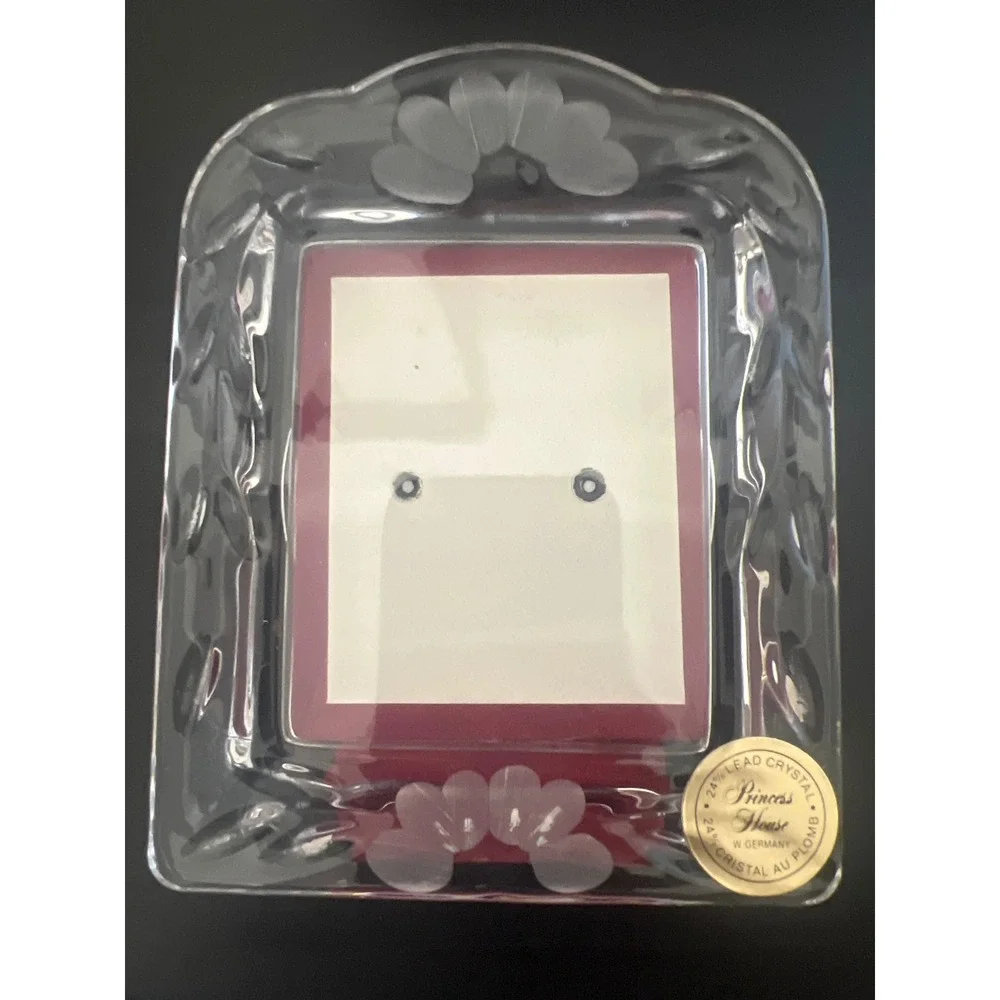 Princess House Picture Frame Clear Heritage Lead‎ Crystal 2.5x3 Etched  VTG